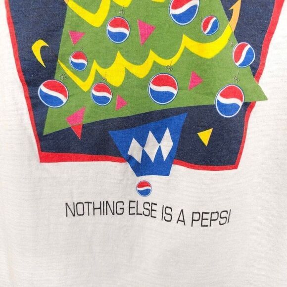 Vintage Pepsi Christmas T Shirt Mens Size Medium White 90s Holiday Tree - Picture 3 of 7